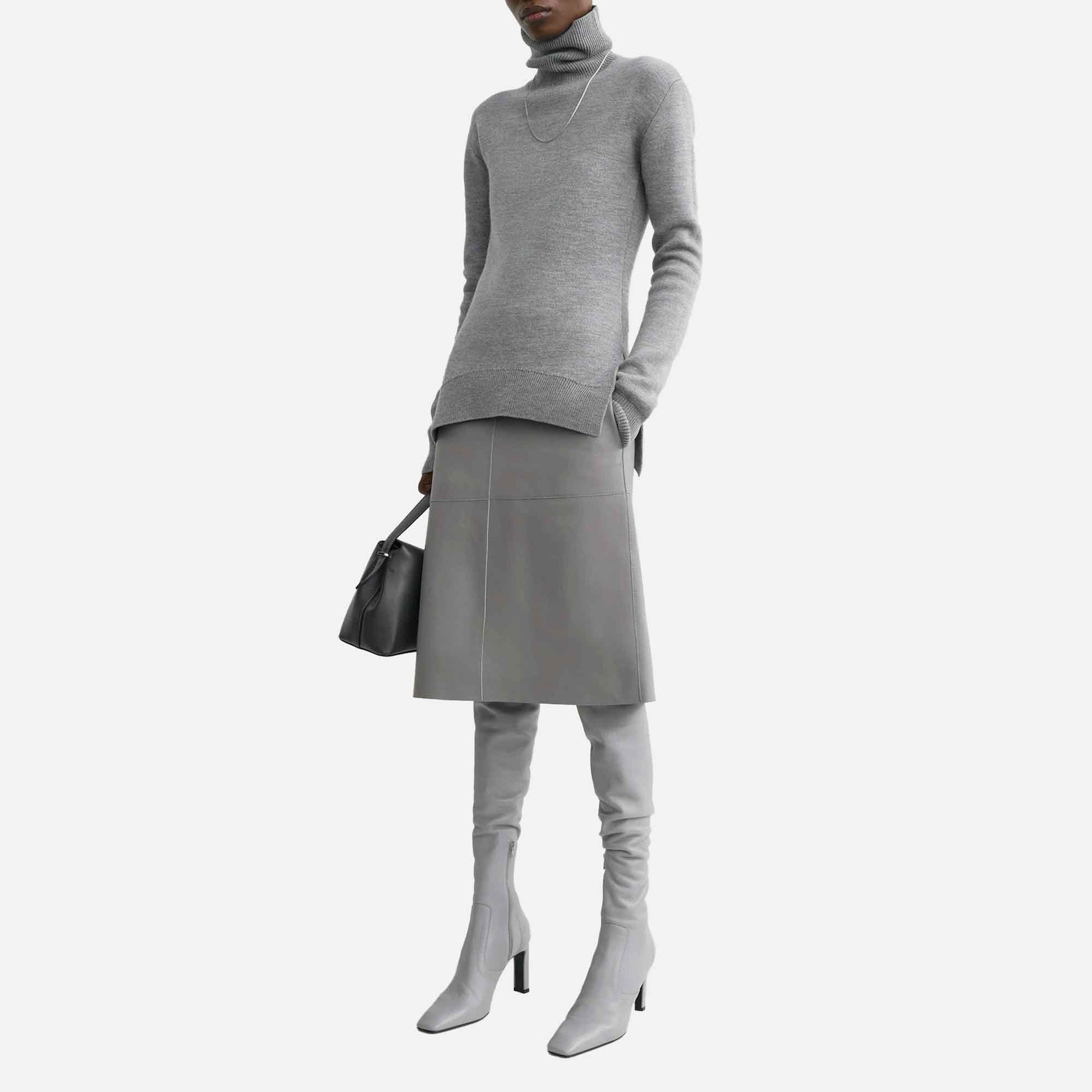 High-Neck Double Knit Pale Grey Melange