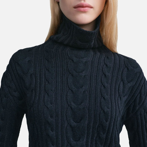 High-Neck Cable Knit Navy