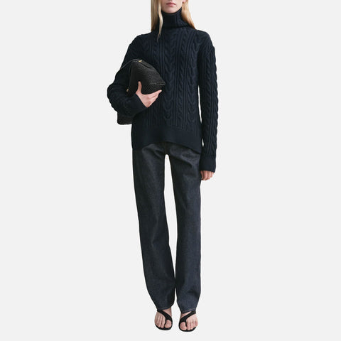 High-Neck Cable Knit Navy