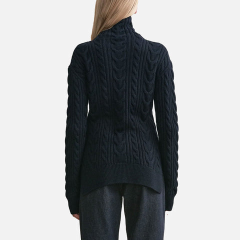 High-Neck Cable Knit Navy