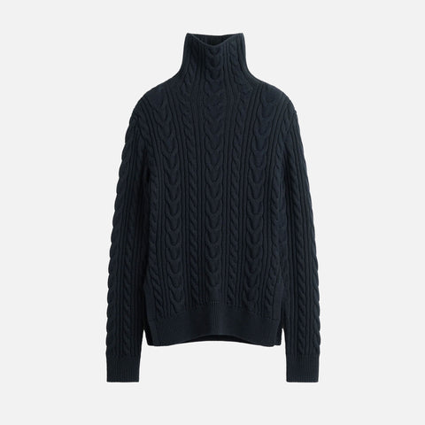 High-Neck Cable Knit Navy