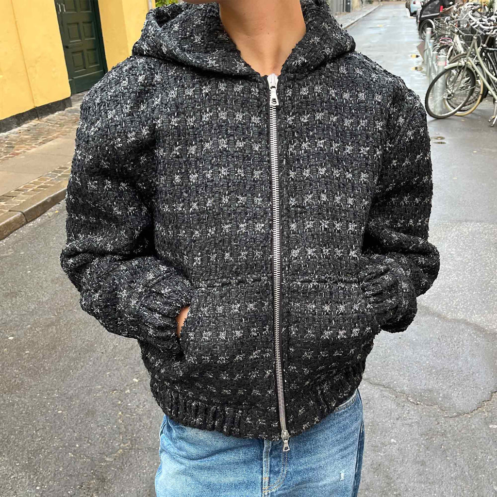 Hooded Zip-Up Jacket Black Metallic Silver