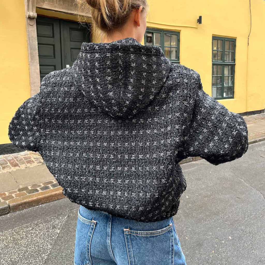 Hooded Zip-Up Jacket Black Metallic Silver