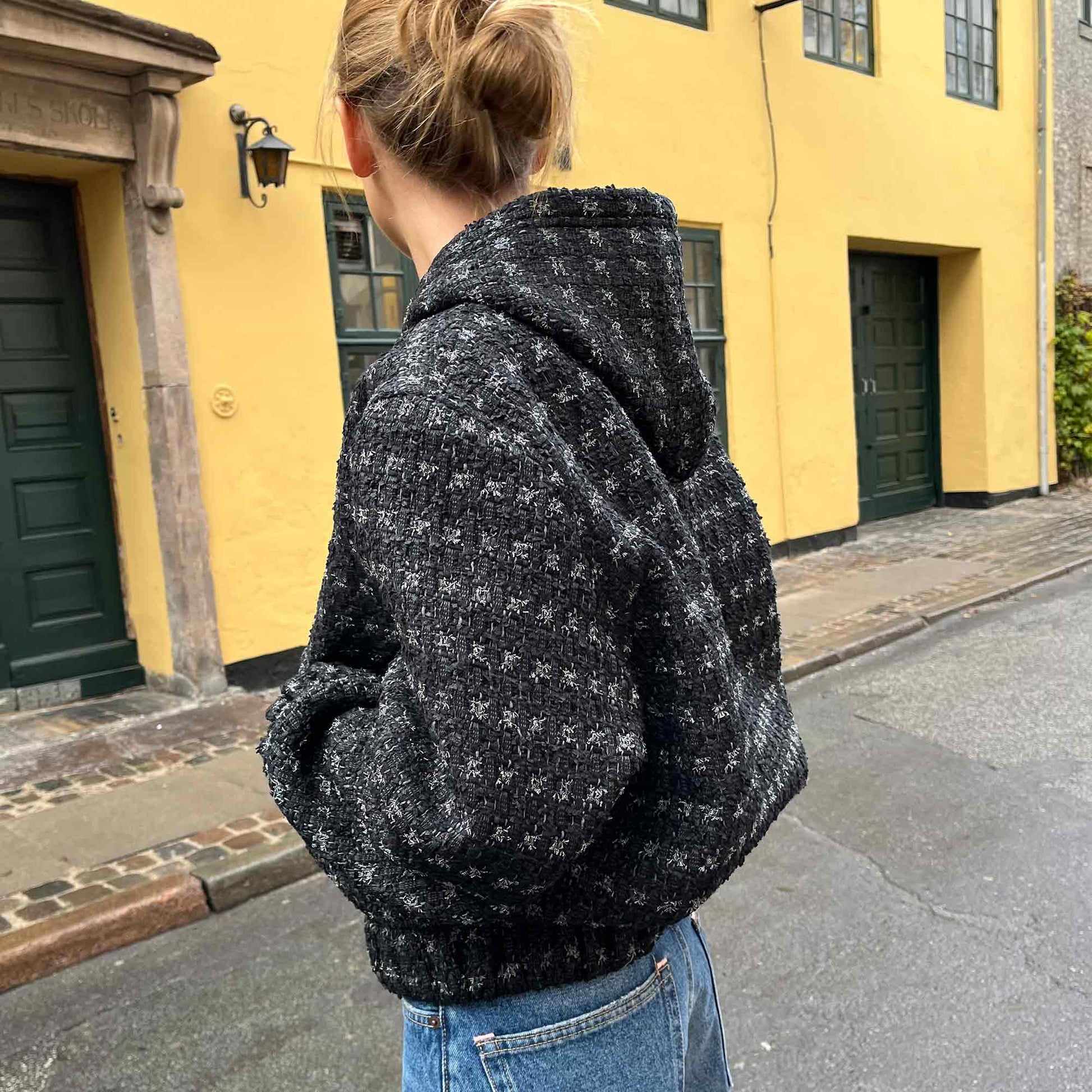 Hooded Zip-Up Jacket Black Metallic Silver