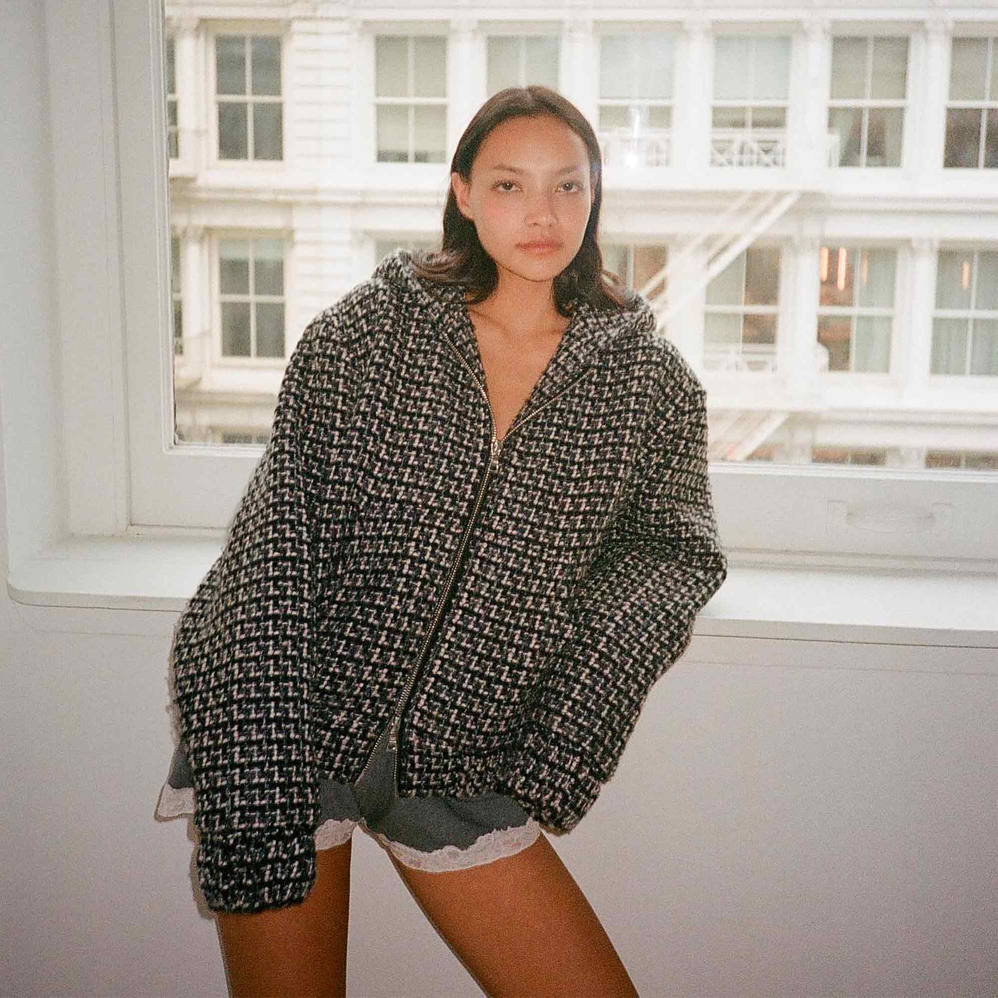 Hooded Zip-Up Jacket Blue Confetti