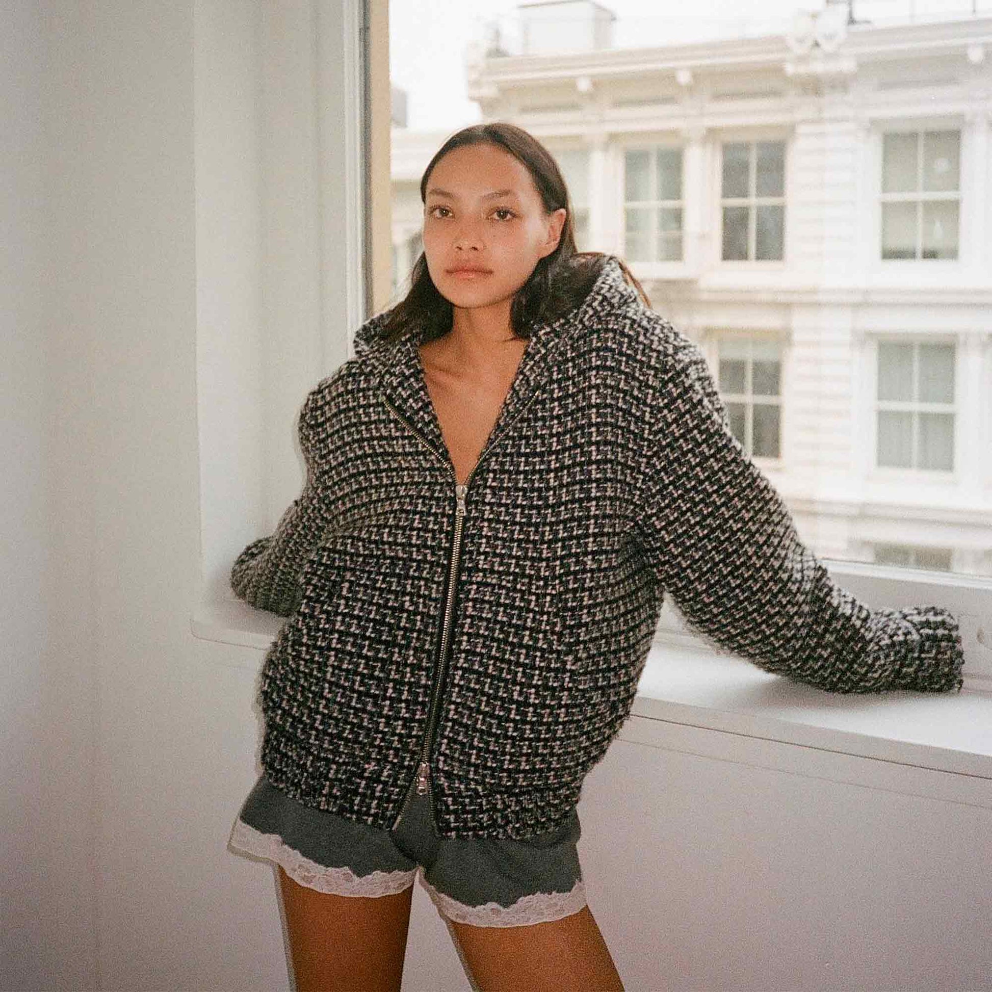 Hooded Zip-Up Jacket Blue Confetti