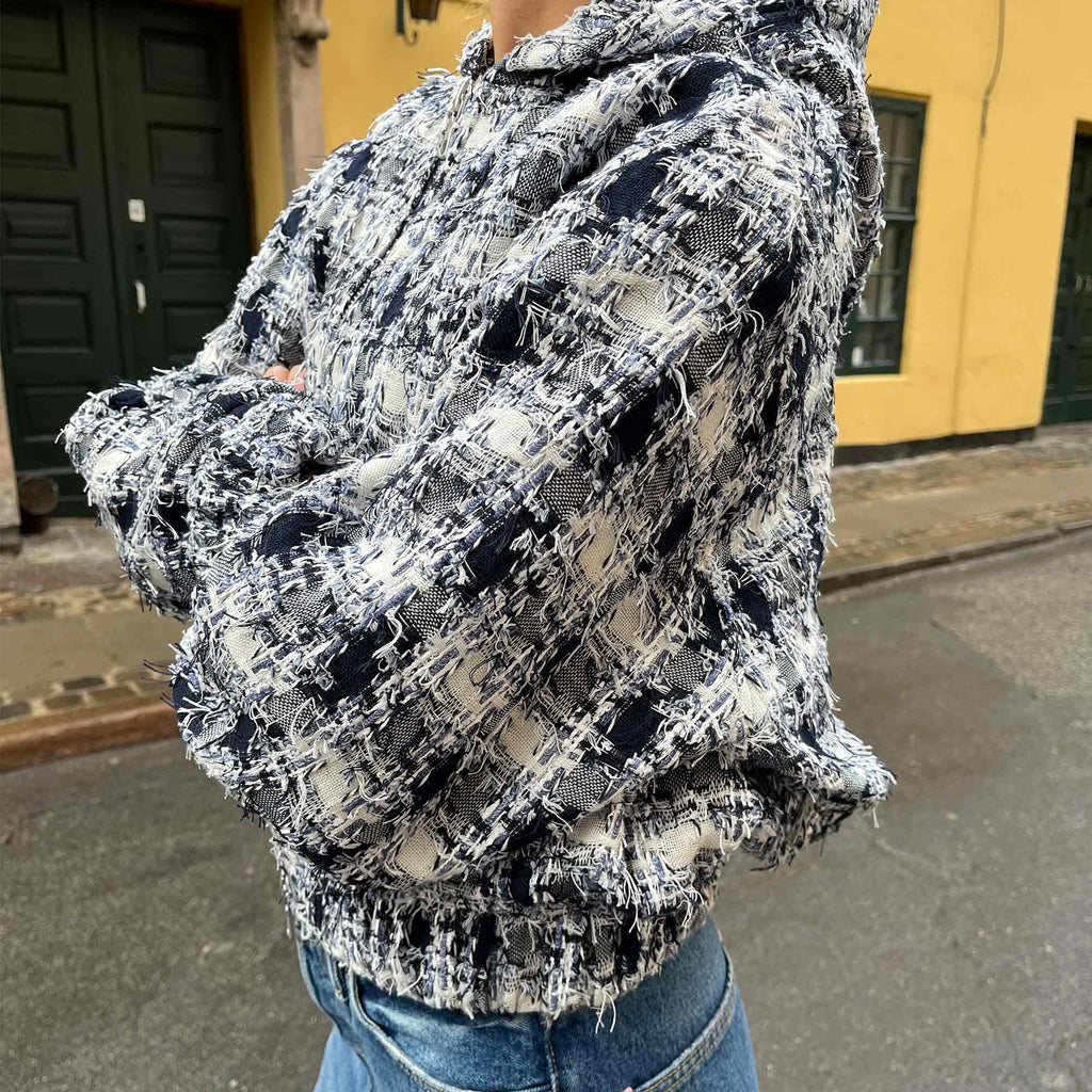 Hooded Zip-Up Jacket Navy White Flag Check