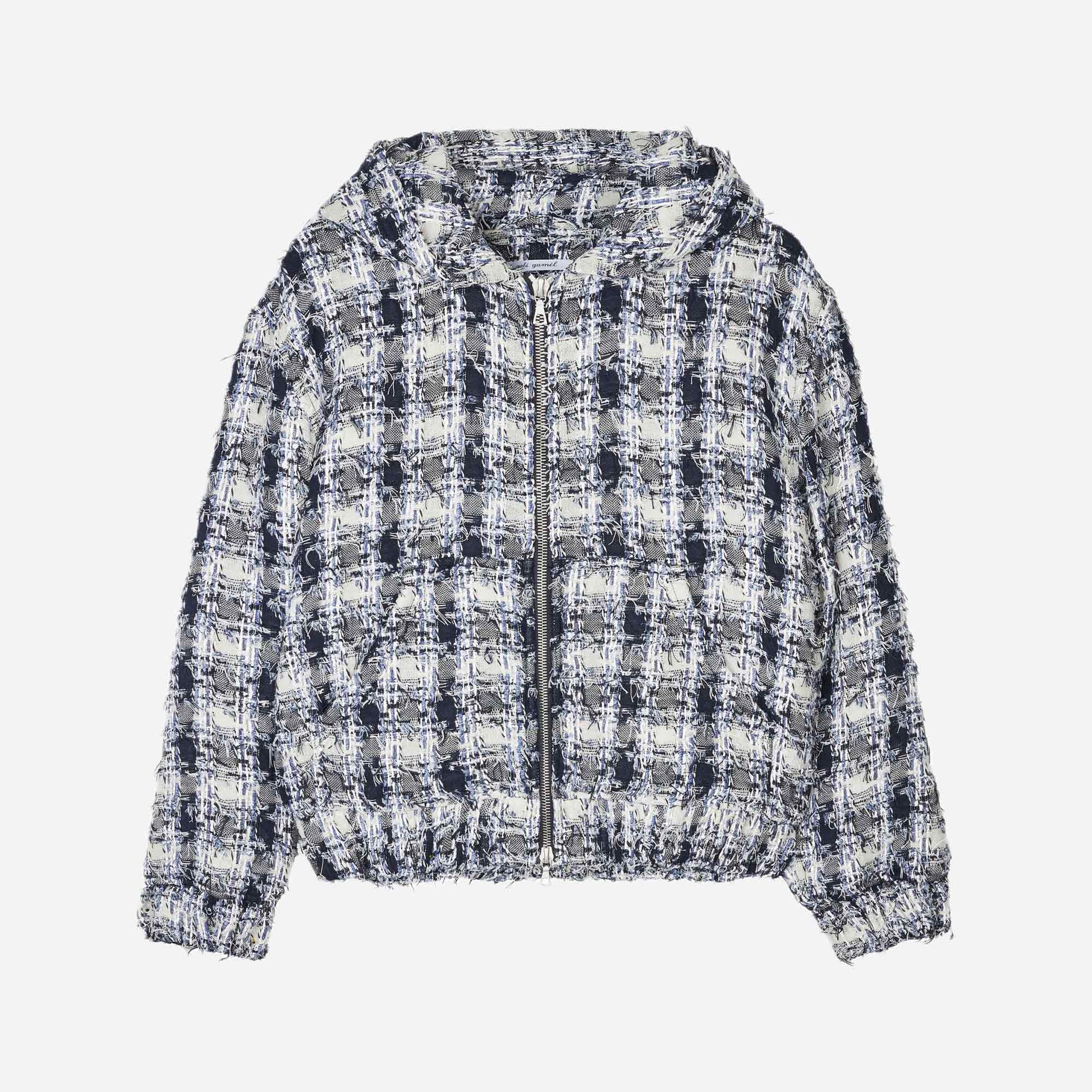 Hooded Zip-Up Jacket Navy White Flag Check