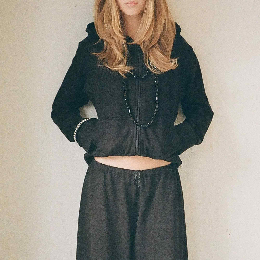 Lace Zip-Up Hoodie Black