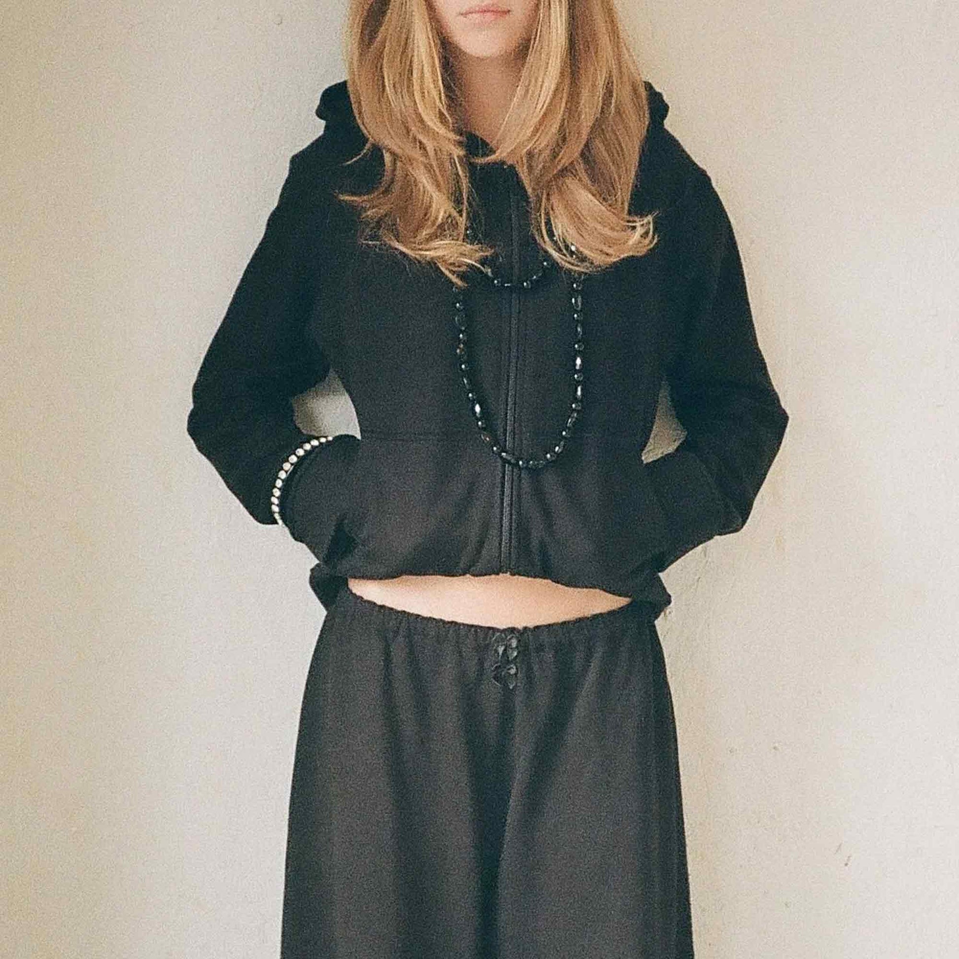 Lace Zip-Up Hoodie Black