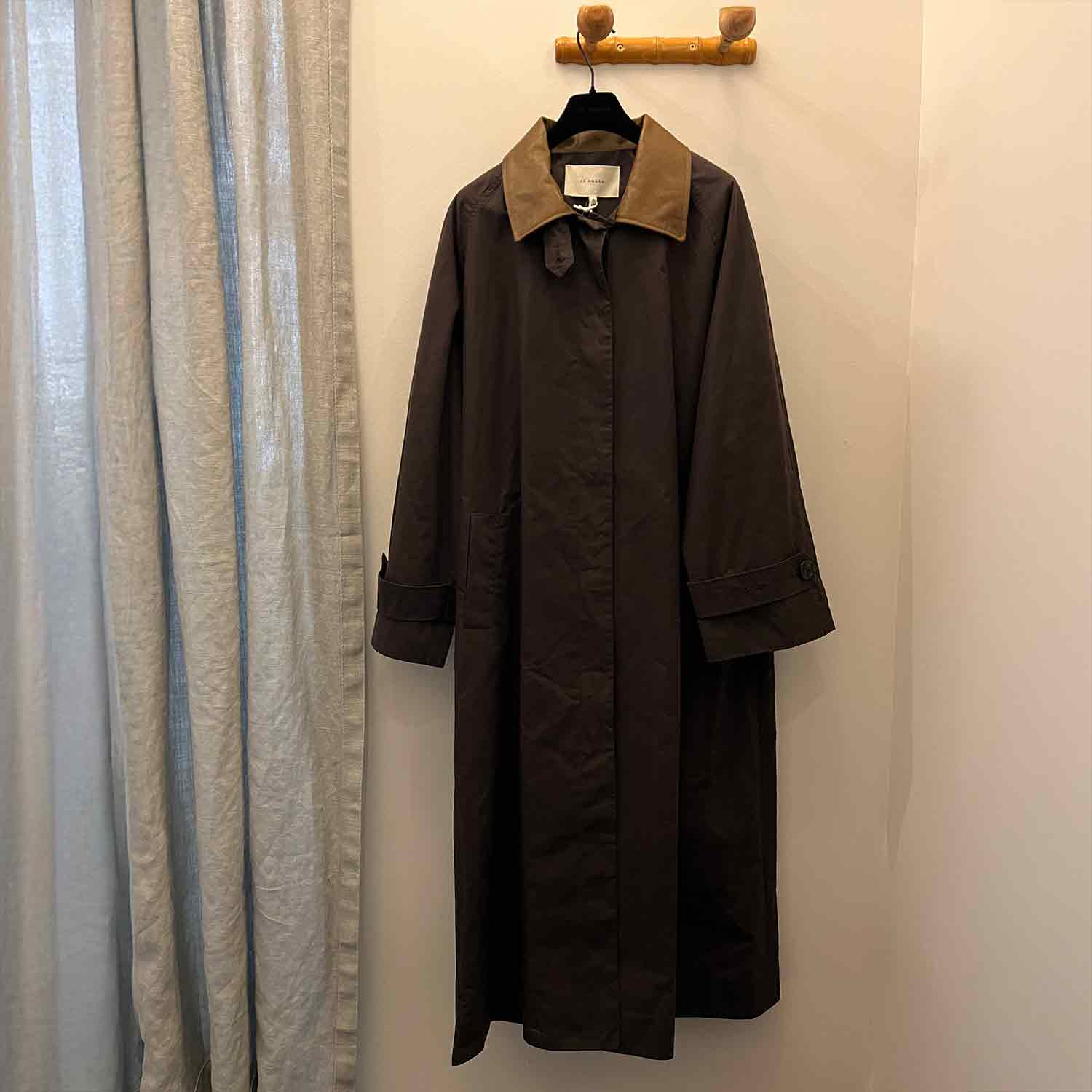 Waxed Cotton Mac Coat Brown