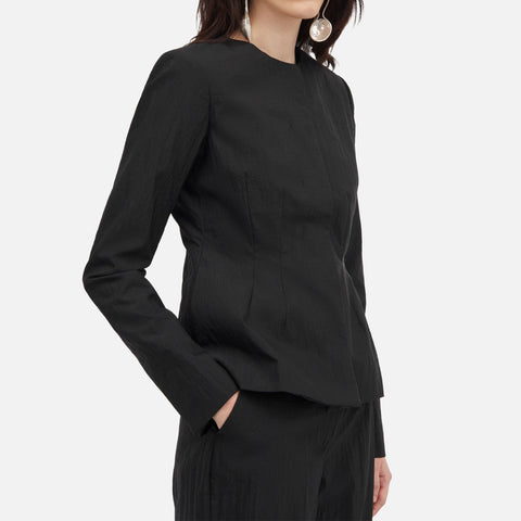 Julienne Crinkle Tech Blouse Black