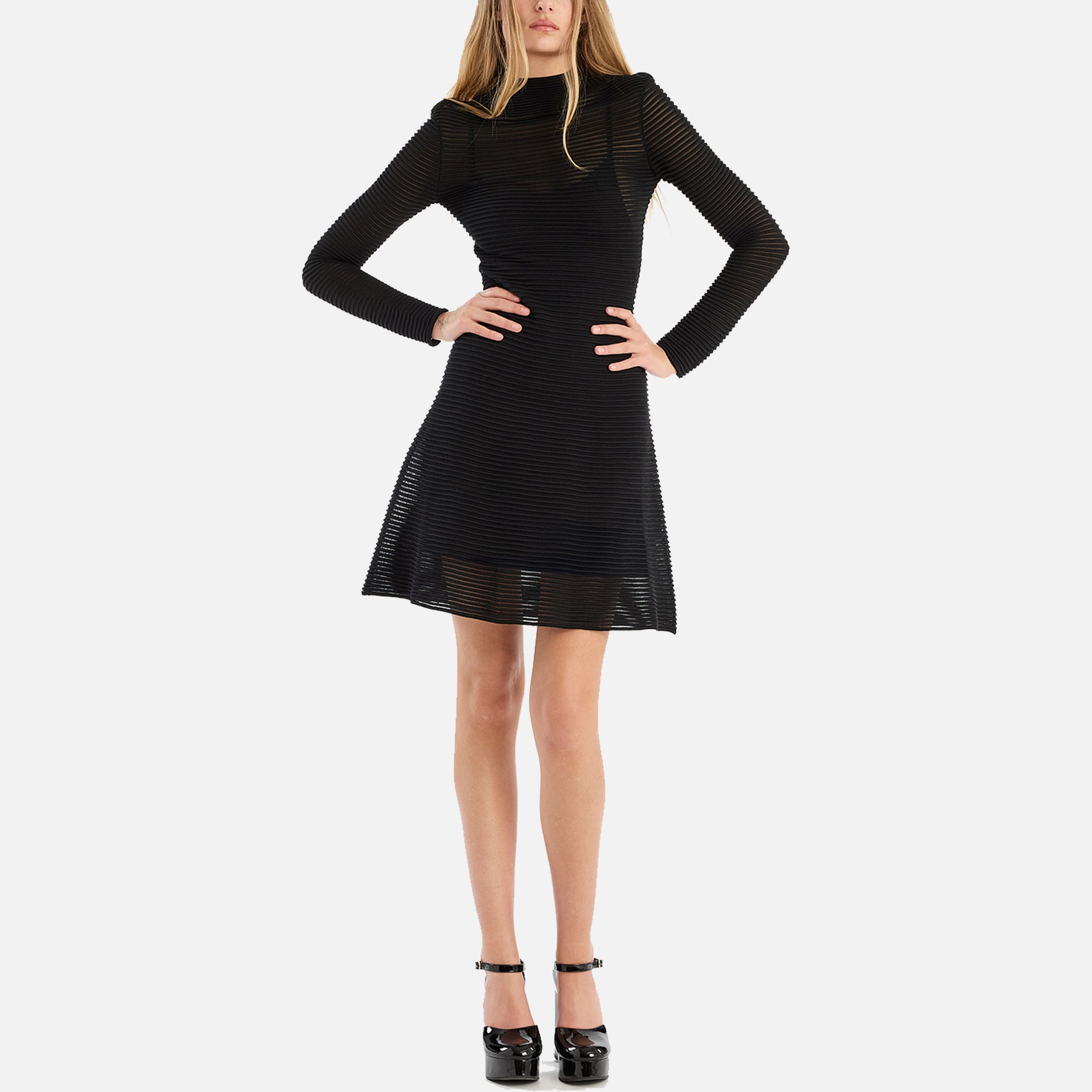 Knitted Flared Mini Dress Black