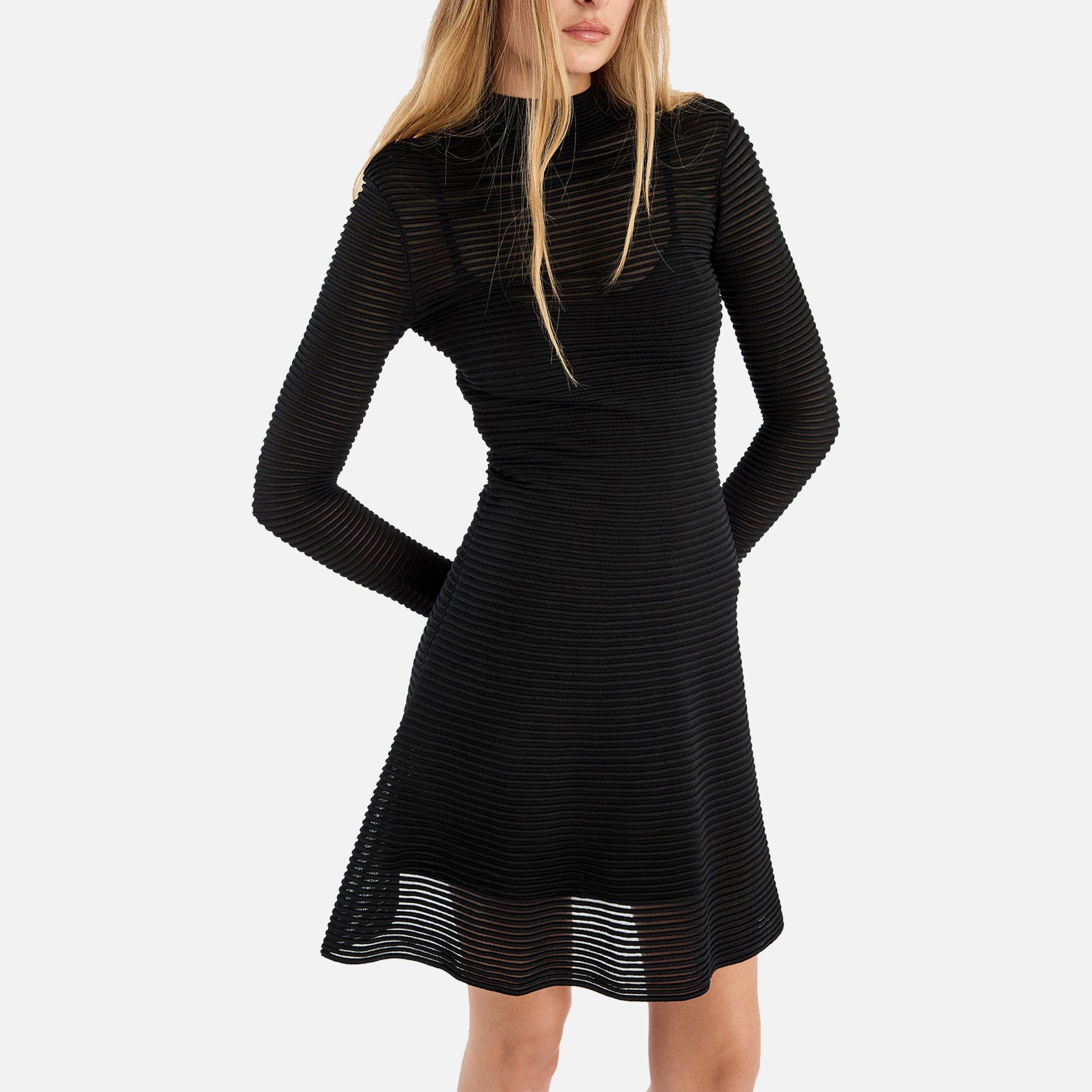 Knitted Flared Mini Dress Black