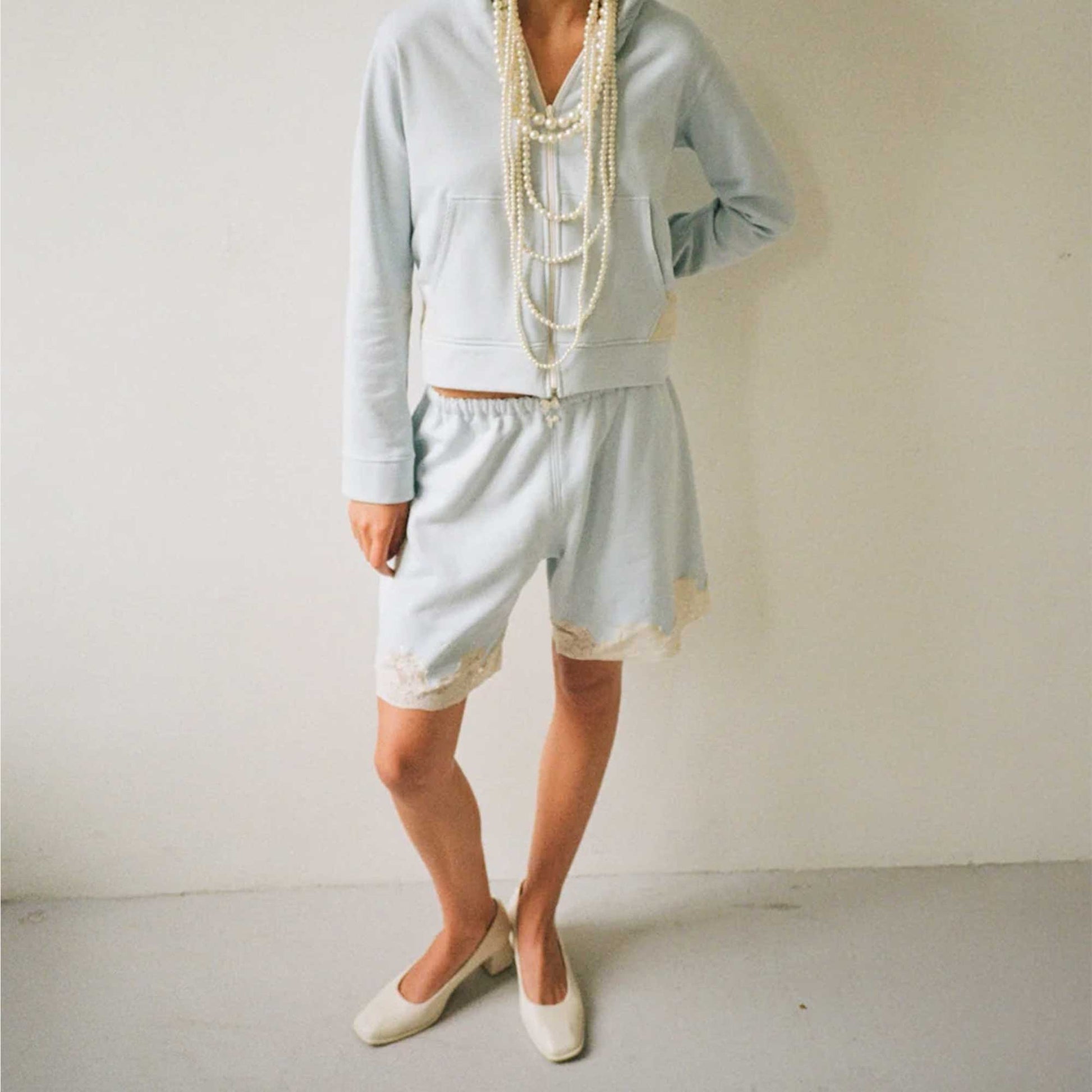 Lace Bermuda Sweatshorts Light Blue