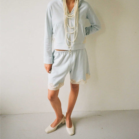 Lace Bermuda Sweatshorts Light Blue