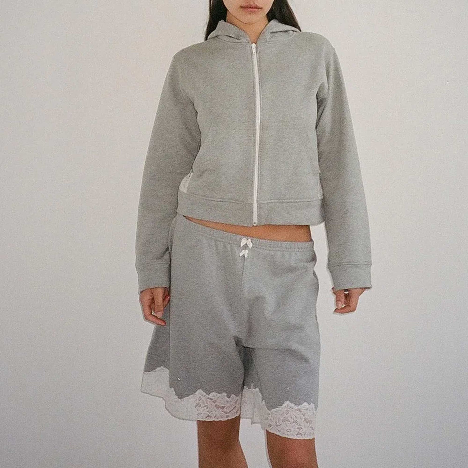 Lace Bermuda Sweatshorts Light Grey Melange