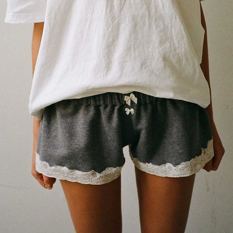 Lace Mini Sweatshorts Light Grey Melange