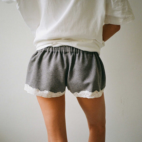 Lace Mini Sweatshorts Light Grey Melange