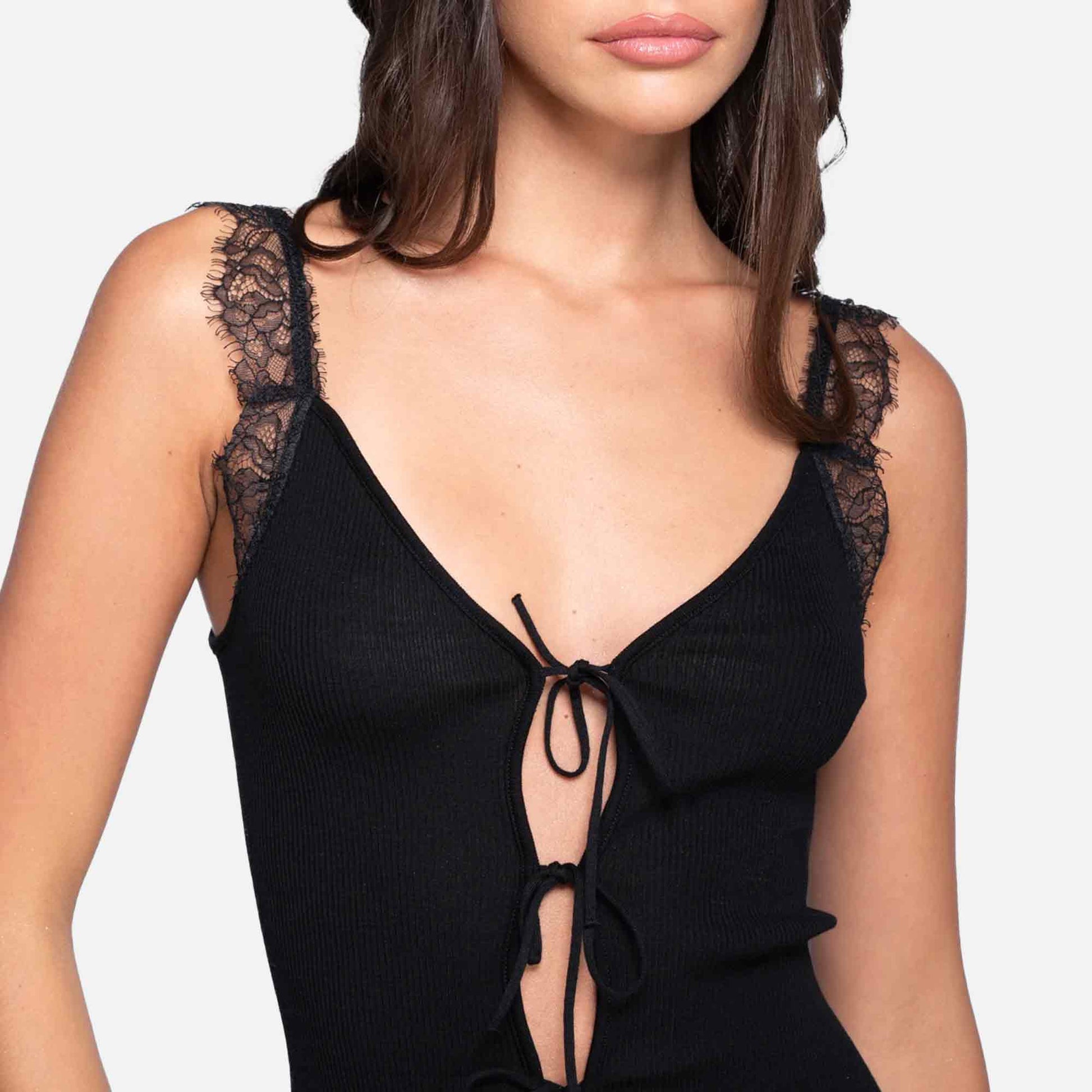 Lace Top Wool/Silk Black
