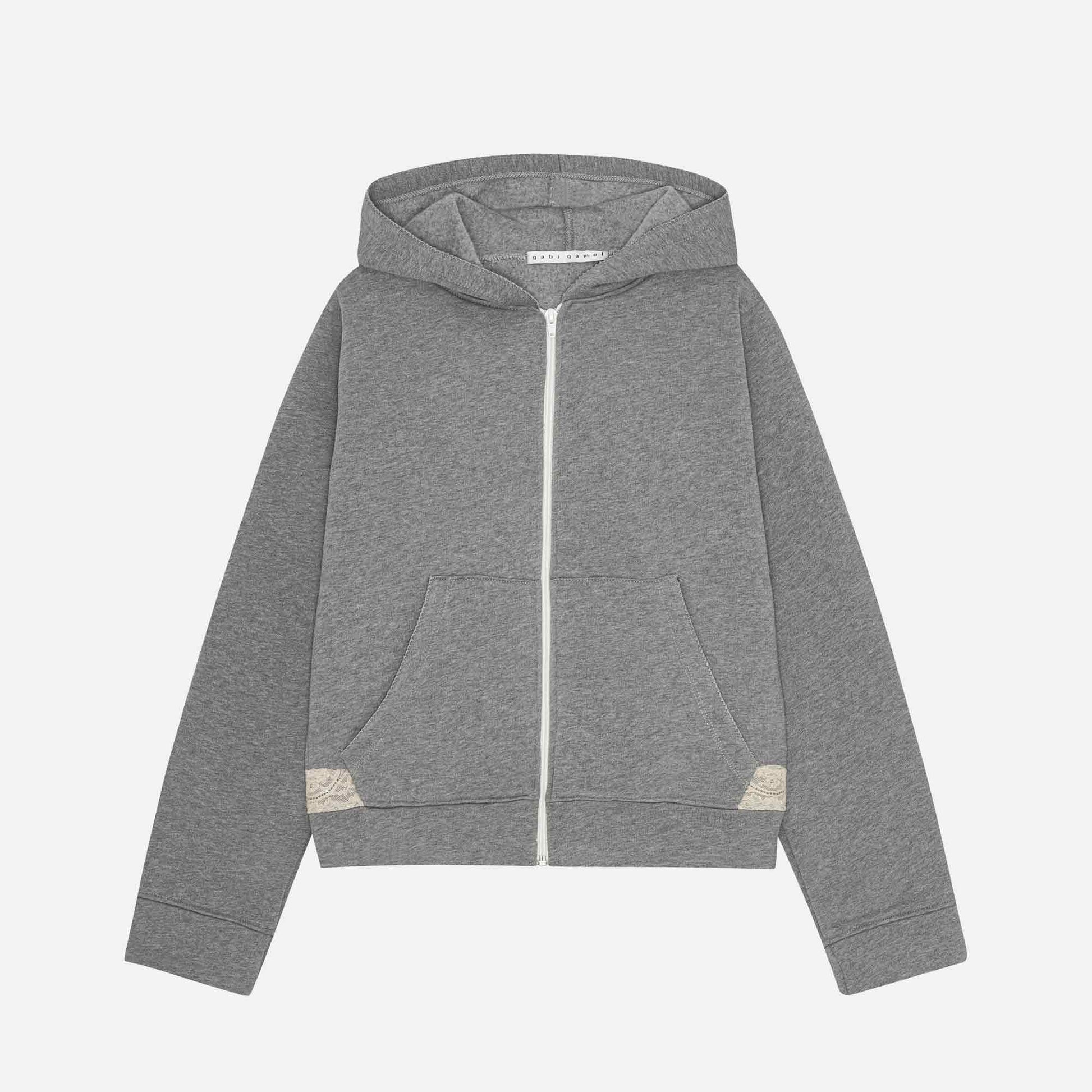 Lace Zip-Up Hoodie Dark Grey Melange