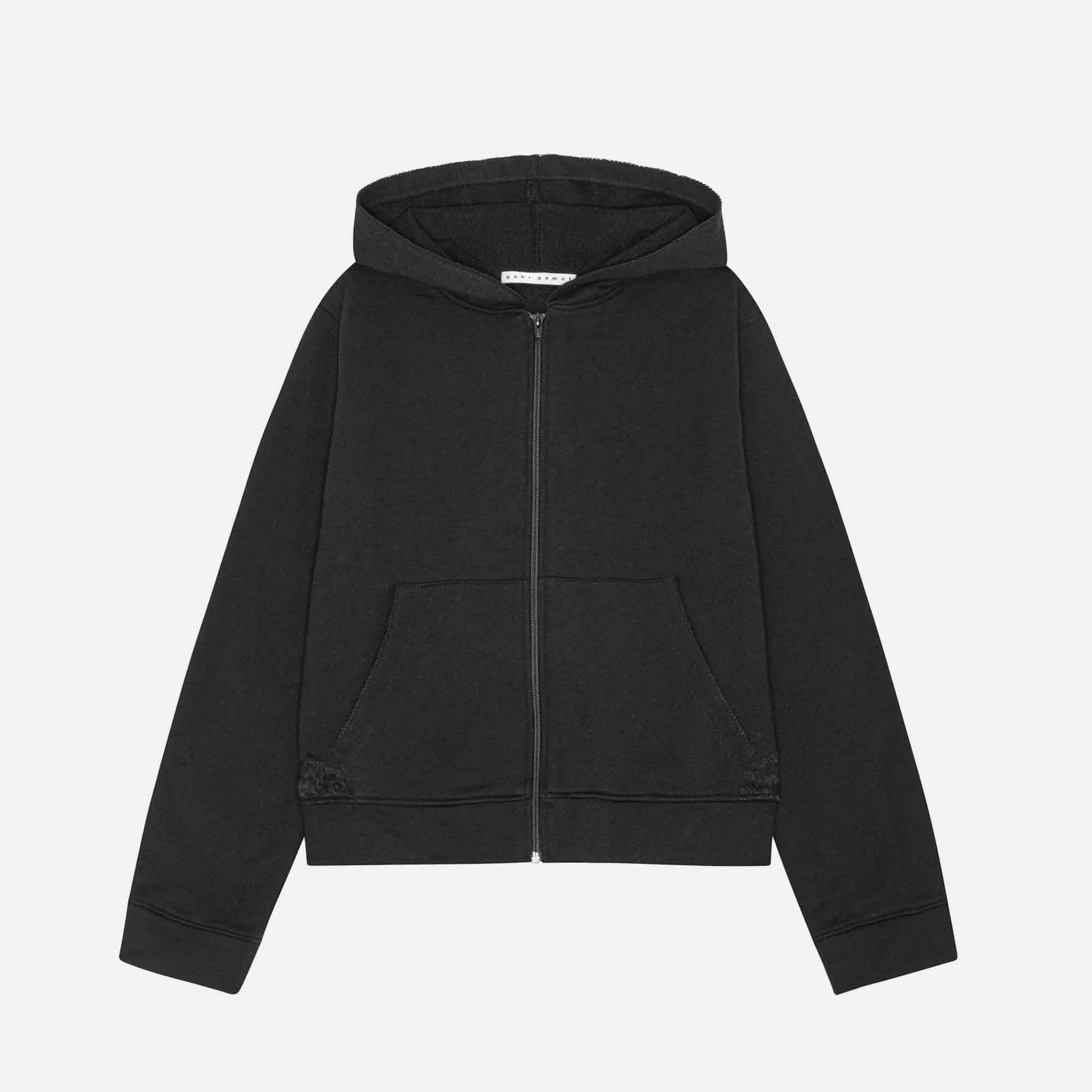 Lace Zip-Up Hoodie Black