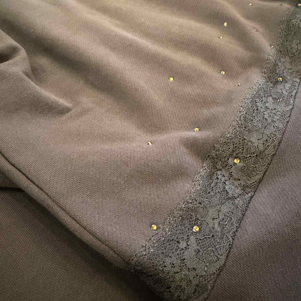 Lace Zip-Up Hoodie Cocoa Brown