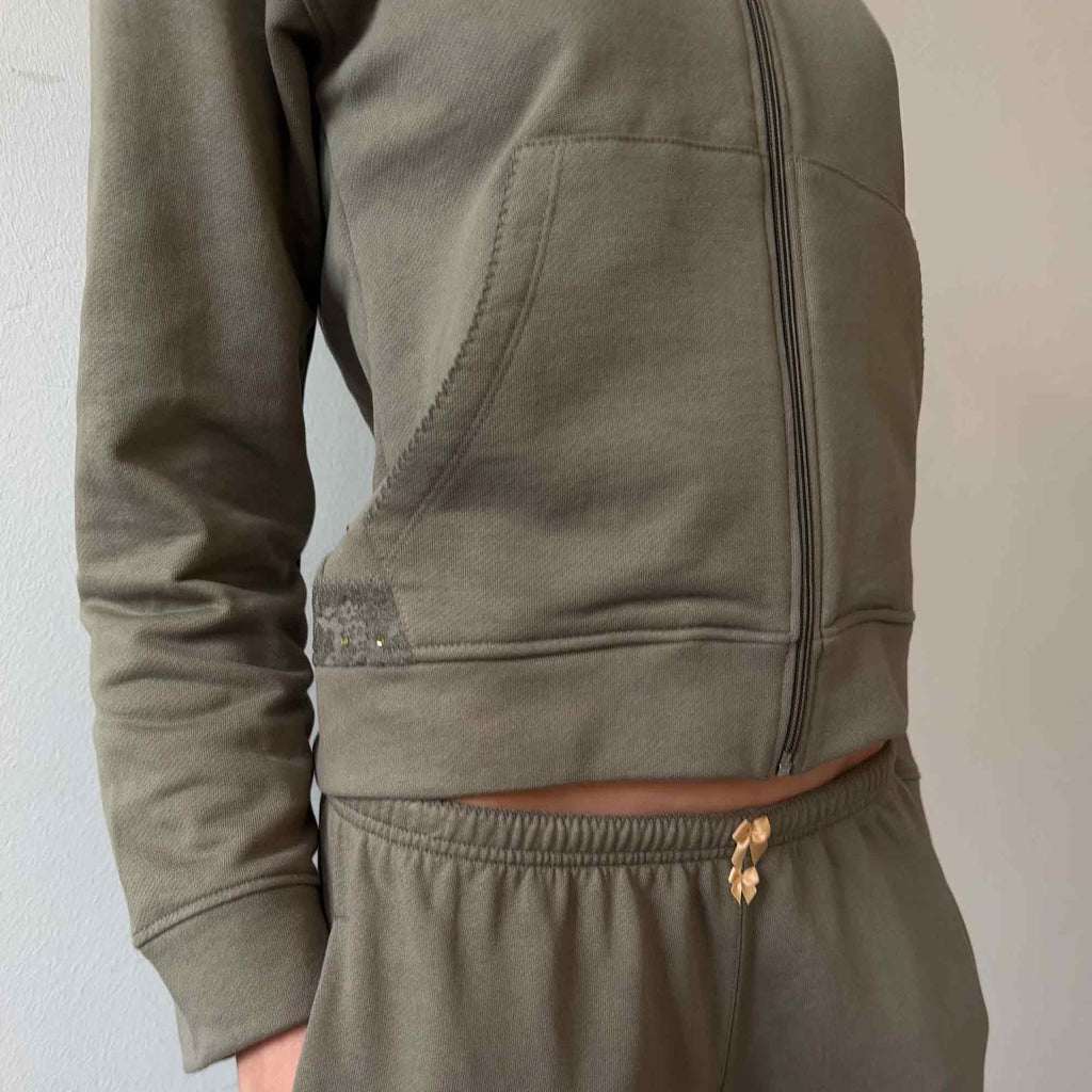 Lace Zip-Up Hoodie Khaki