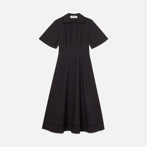 Ladder Embroidered Poplin Dress Black
