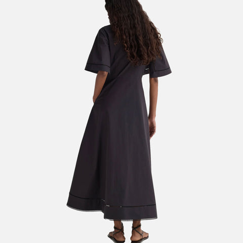 Ladder Embroidered Poplin Dress Black