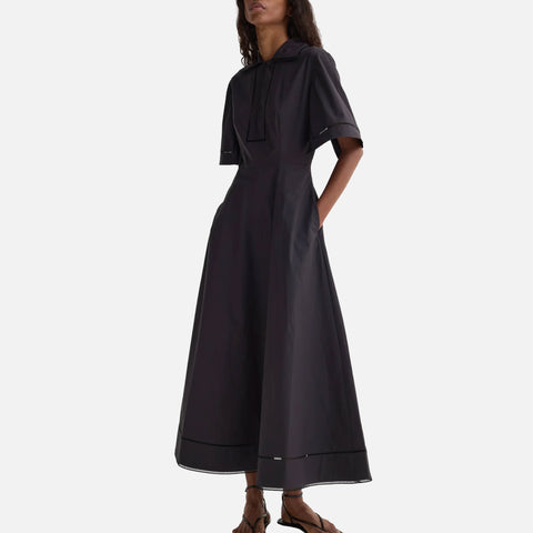 Ladder Embroidered Poplin Dress Black