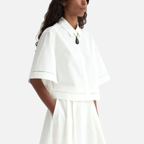 Ladder Embroidered Poplin Shirt White