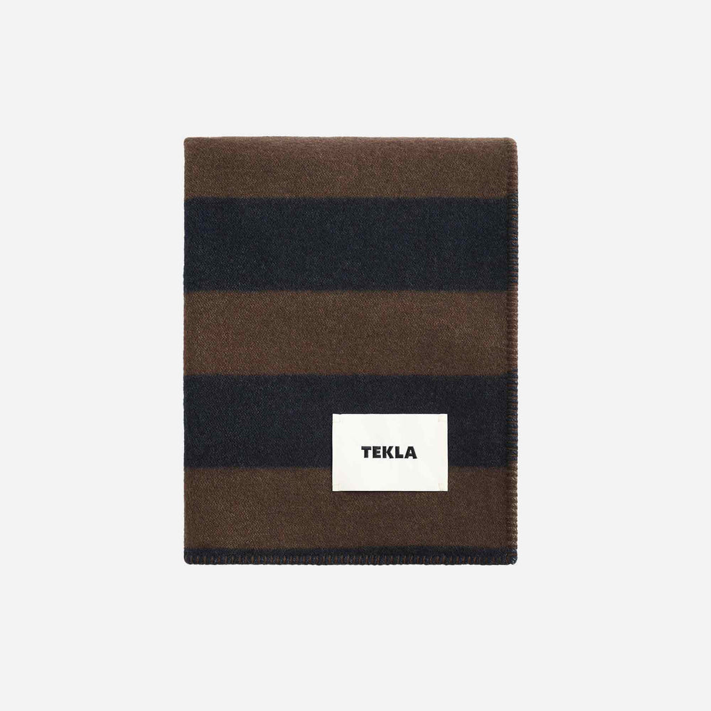 Lambswool Blanket Walnut and Dusk Blue Stripes