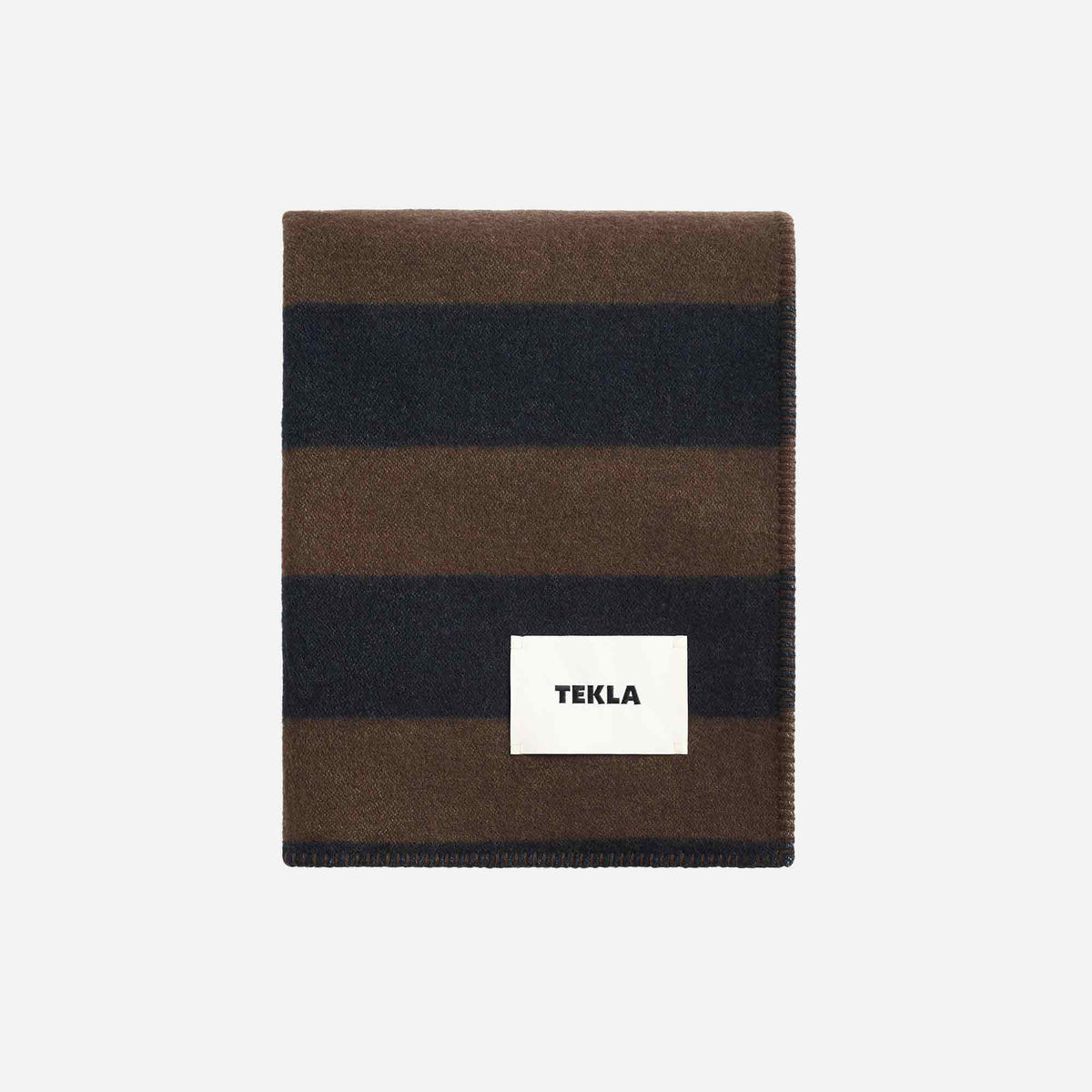 Lambswool Blanket Walnut and Dusk Blue Stripes