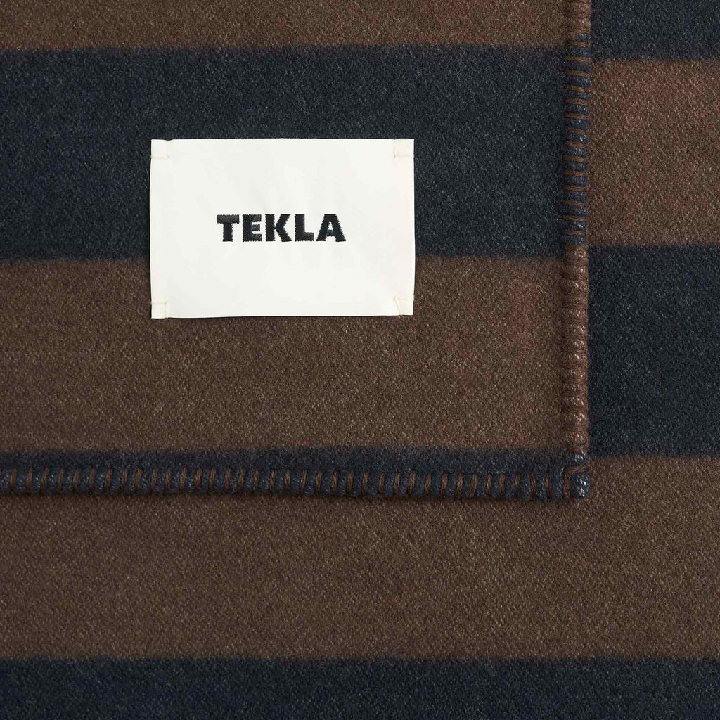 Lambswool Blanket Walnut and Dusk Blue Stripes