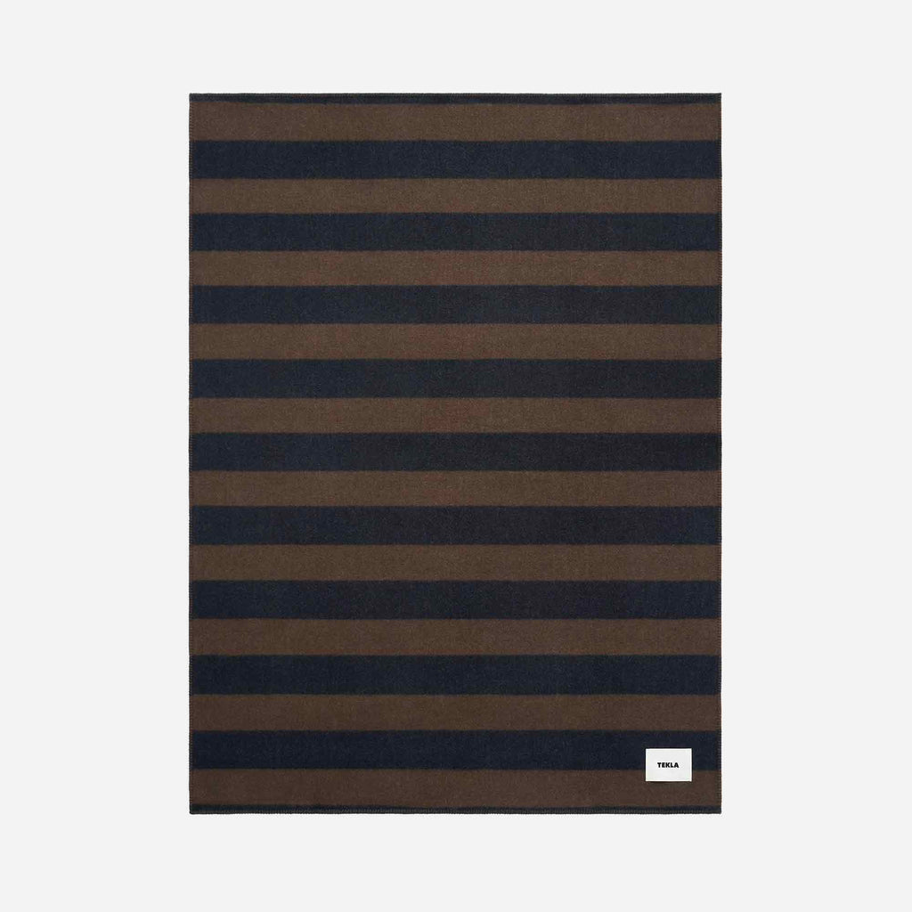 Lambswool Blanket Walnut and Dusk Blue Stripes