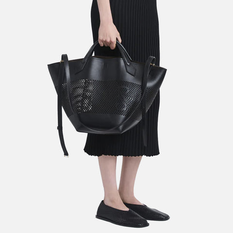 Large Chelsea Tote Perforated Leather Black