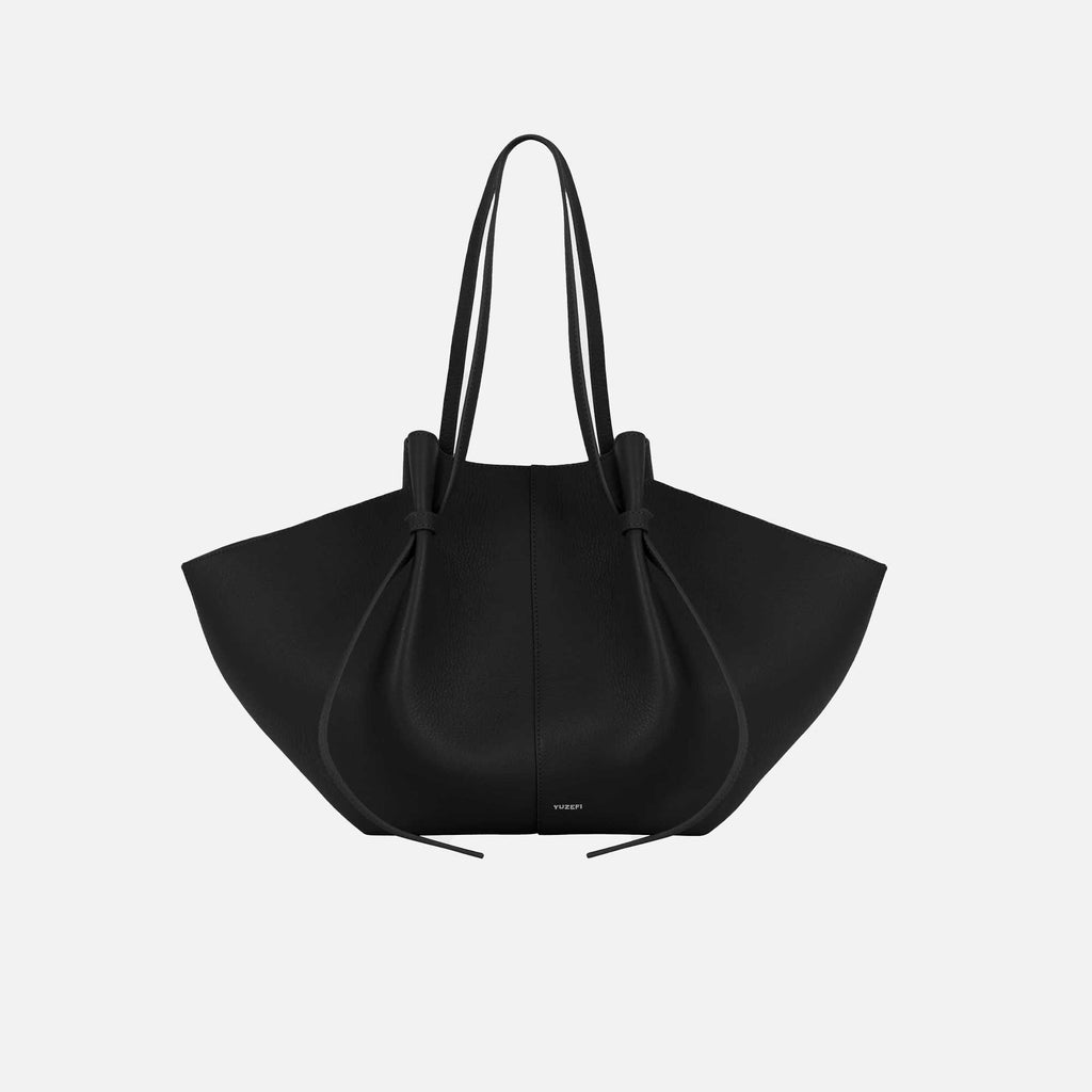 Large Mochi Tote Bag Grained Leather Black