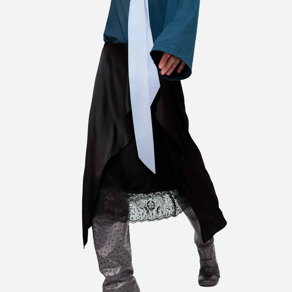 Layered Satin Skirt Black