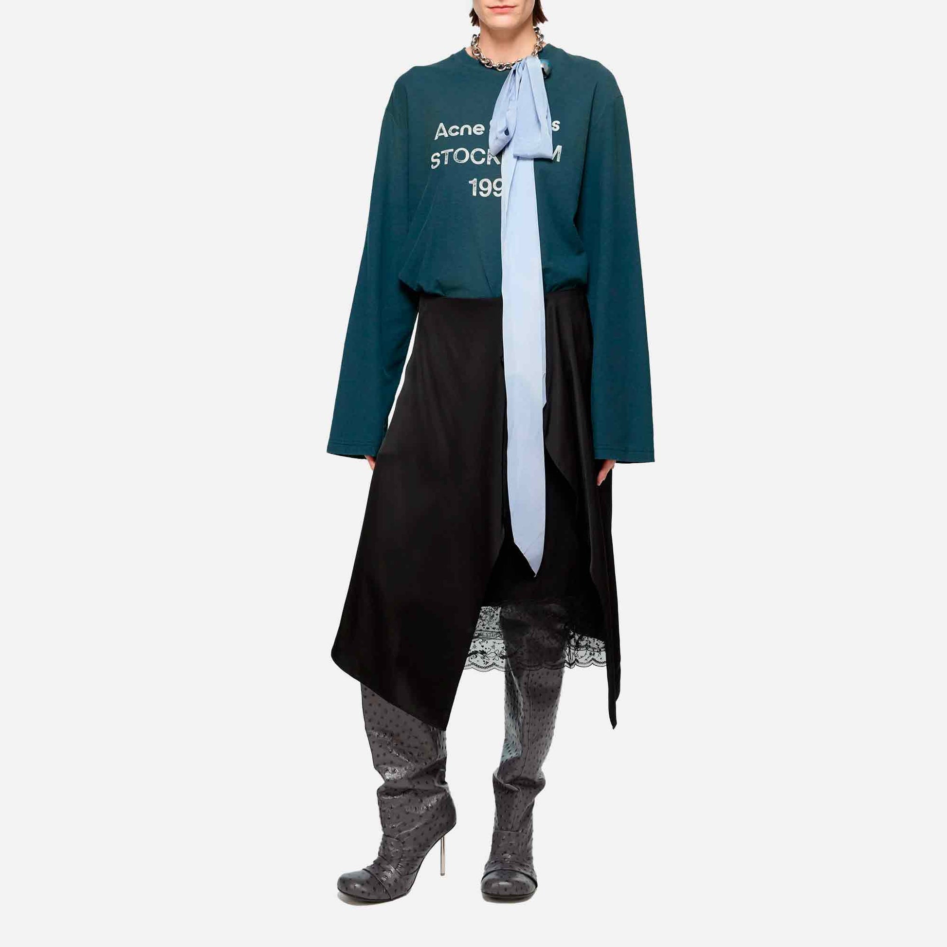 Layered Satin Skirt Black