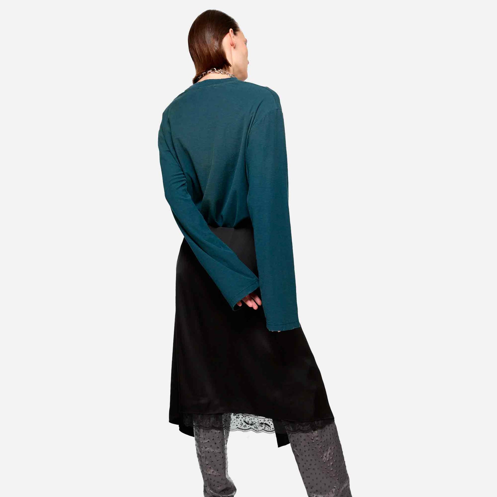 Layered Satin Skirt Black