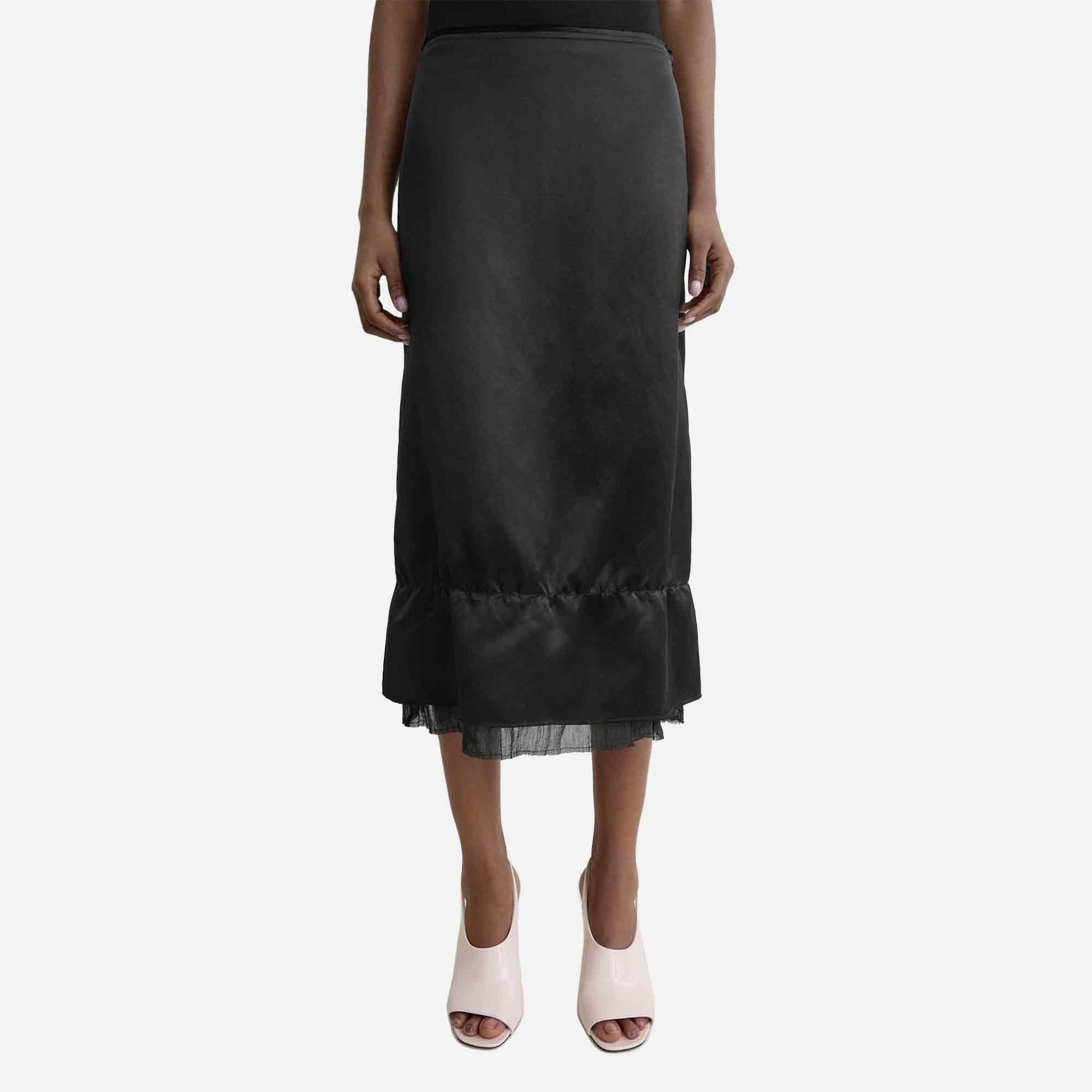 Layered Satin Skirt Black