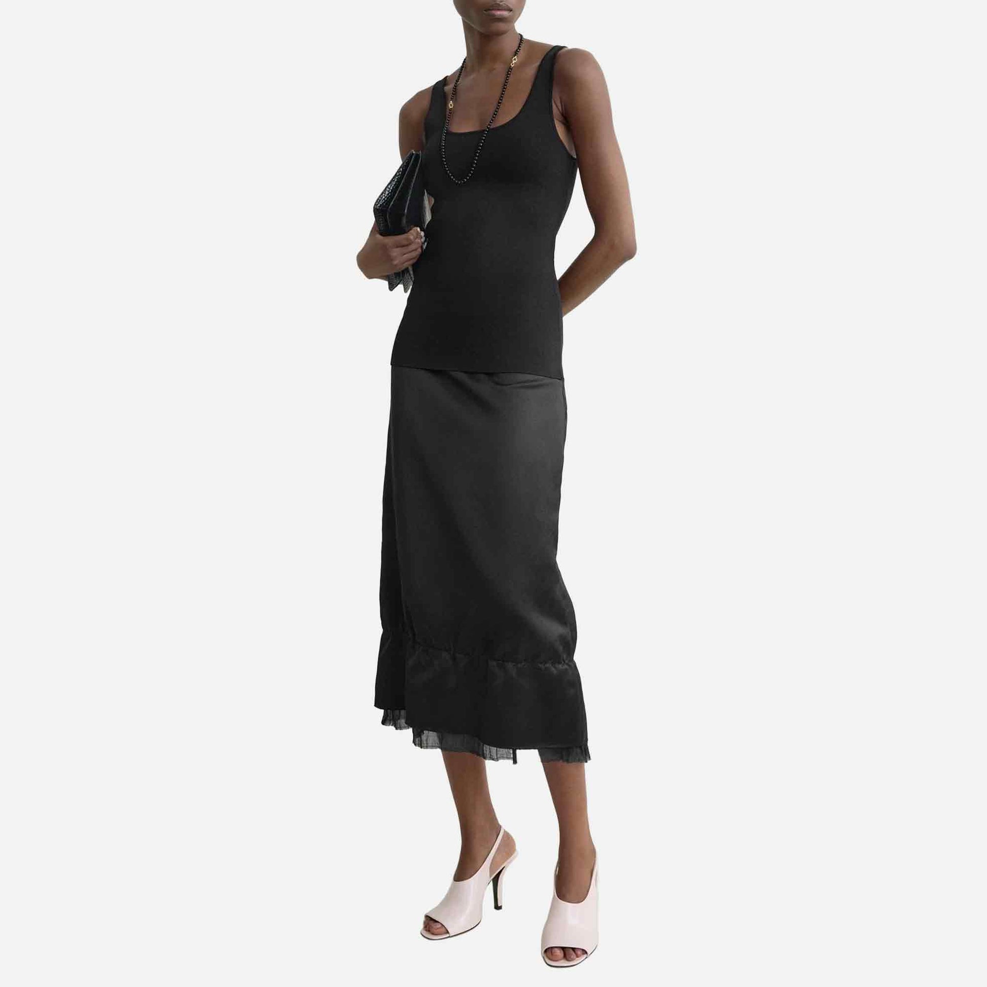 Layered Satin Skirt Black