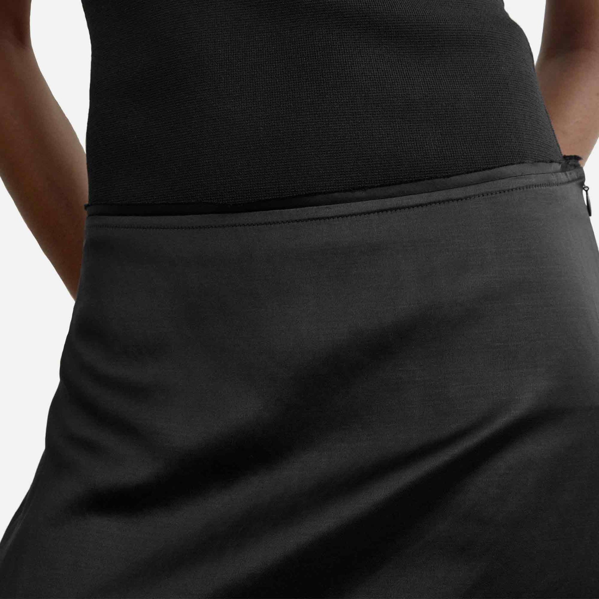 Layered Satin Skirt Black
