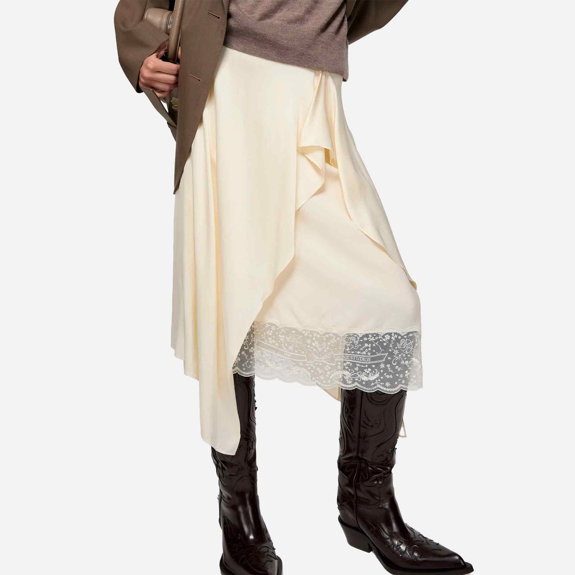 Layered Satin Skirt Cream White