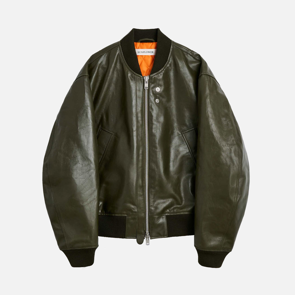 Leather Bomber Jacket Green