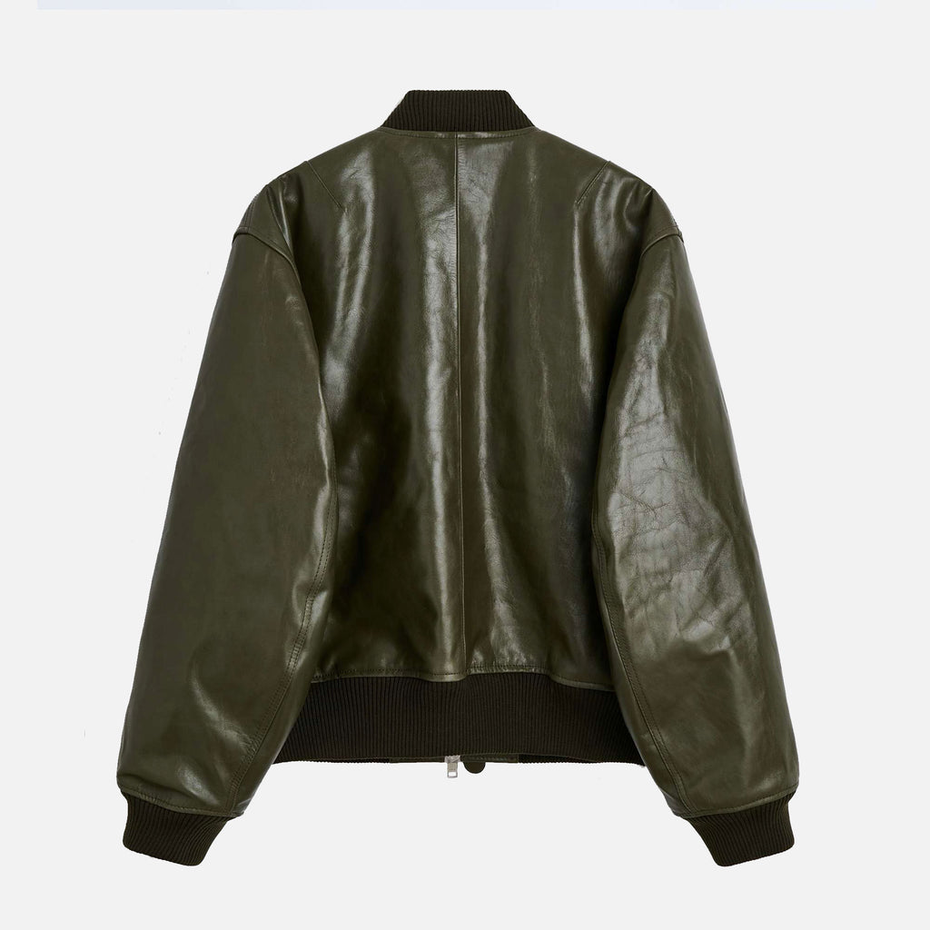Leather Bomber Jacket Green