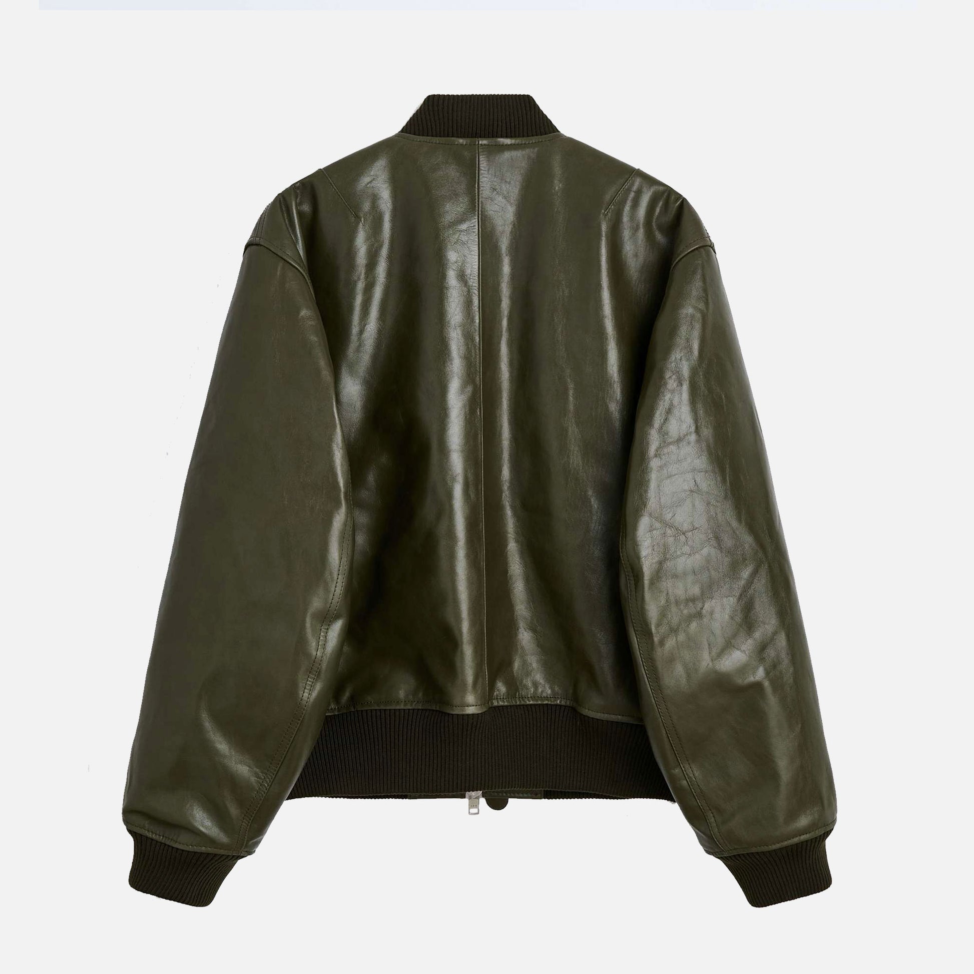 Leather Bomber Jacket Green