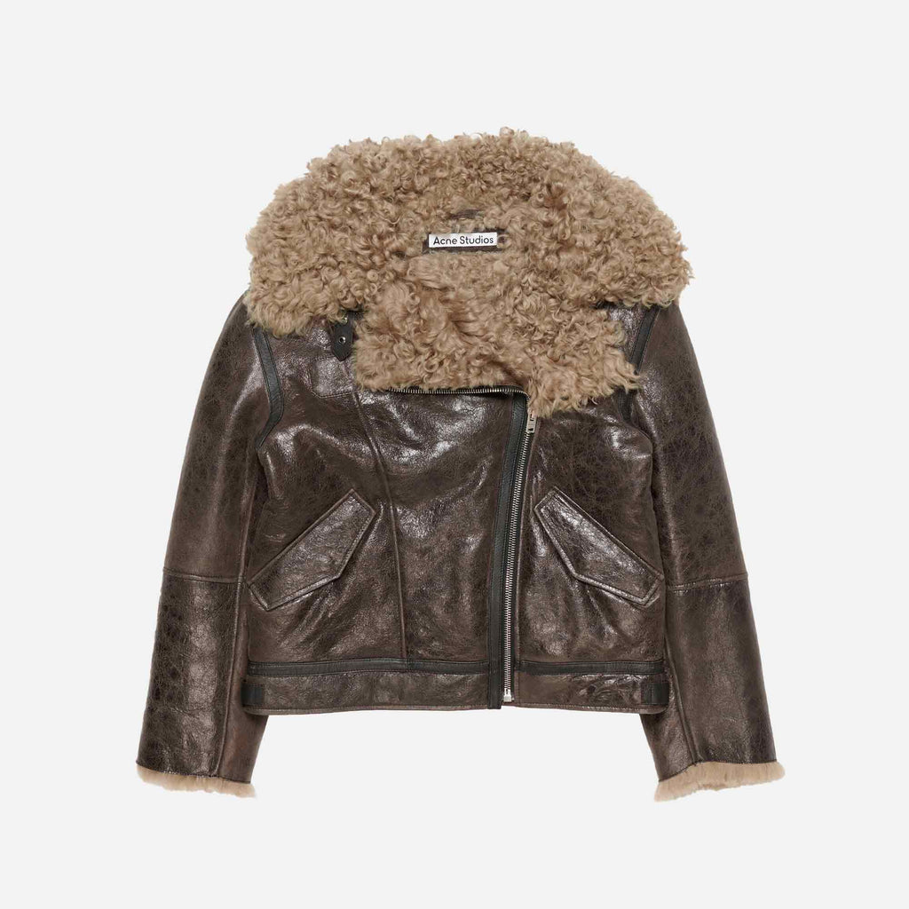 Leather Shearling Jacket Dark Grey