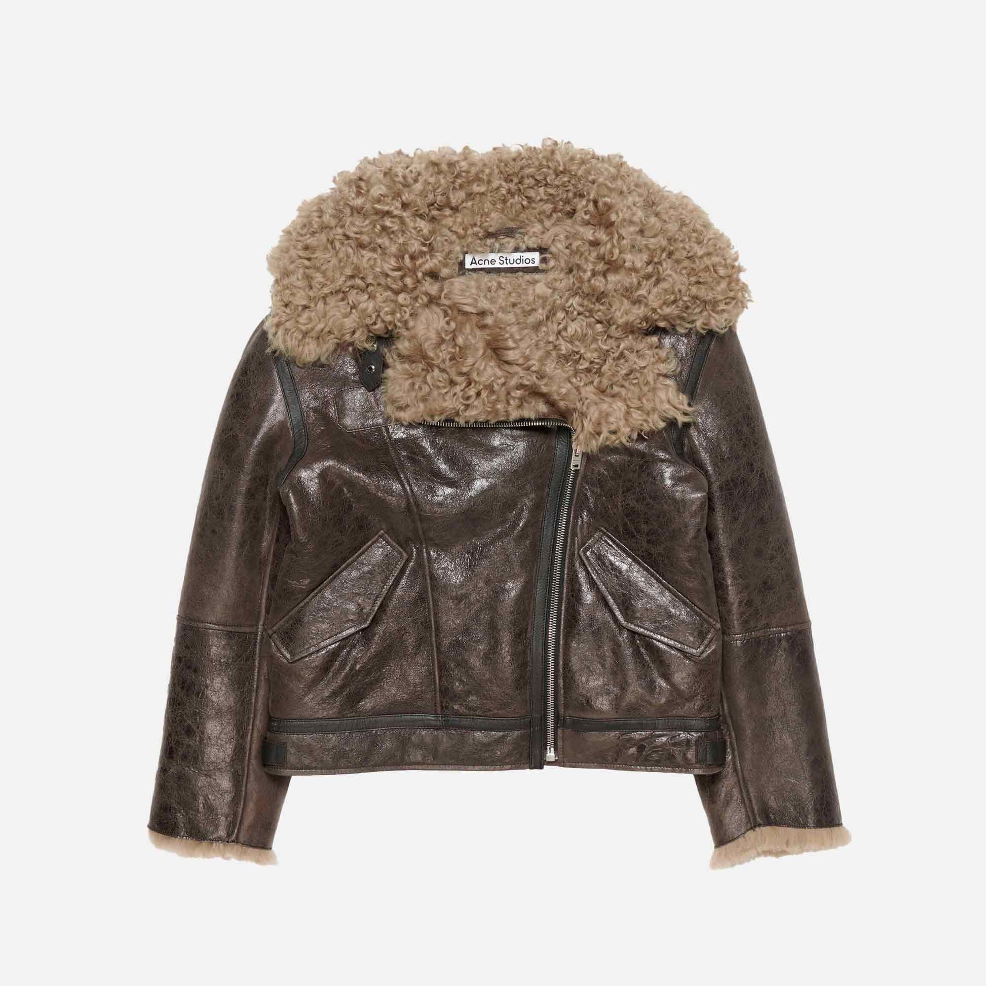 Leather Shearling Jacket Dark Grey